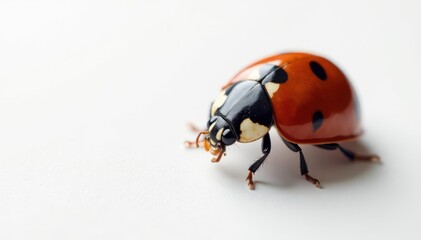 Close-up of single ladybug on white background, high-resolution, coccinellidae