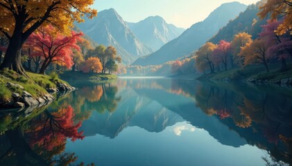 Intricate floral design reflected on calm lake surface, floral pattern, pond