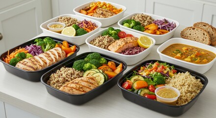 Delicious Meal Prep: Convenient Cuisine for Busy Lives - Healthy eating made easy! Five delicious and nutritious meal prep containers showcasing balanced meals