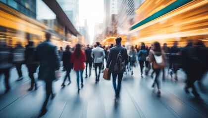 Obraz premium Blurred people in motion on the street. 