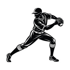 Naklejka premium Baseball Player Silhouette Vector Design Template Illustration
