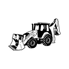 Naklejka premium black and white backhoe vector illustration