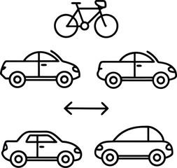 Car to Bicycle and Back Transformation Vector Icons