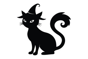Mystical Feline: A whimsical black cat wearing a witch's hat, ready for Halloween night.