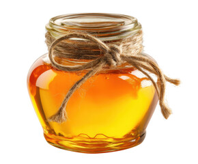 Natural honey jar with twine rustic decoration for gifts, cut out transparent