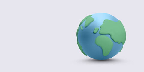 Planet Earth Globe With Minimalist 3D Style Symbolizing World, Nature, And Global Unity. Vector Illustration