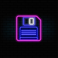 3D floppy disk. neon style.storage. neon floppy disk.