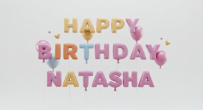 Happy Birthday Natasha. Happy Birthday Celebration with Balloons and Letter Decorations