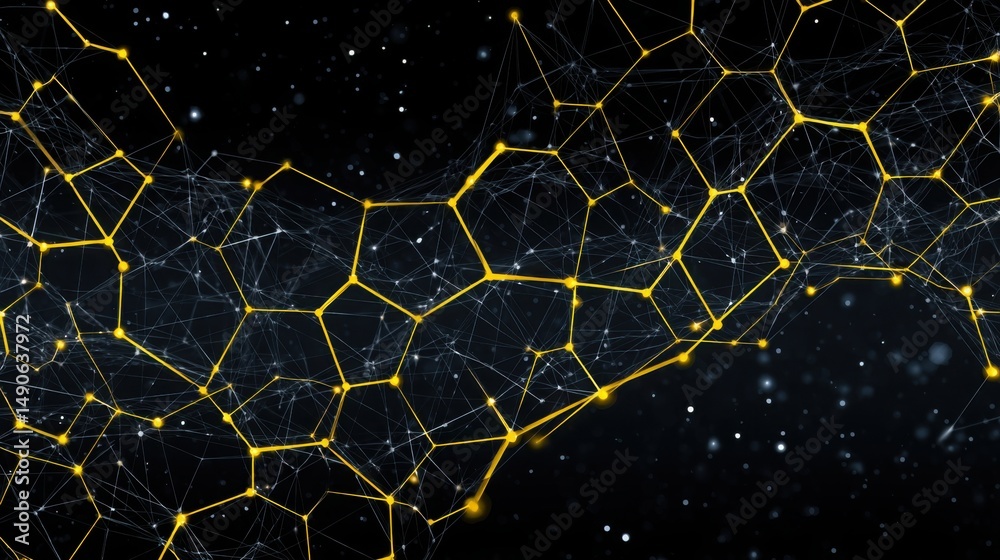 Poster intricate network of yellow lines forming a dynamic web of connections representing concepts of coll