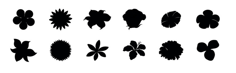 Black flower vector set feature abstract floral design silhouettes, and geometric patterns. Ideal for decoration, logos, and design projects. Includes minimalist botanical elements for creative illust