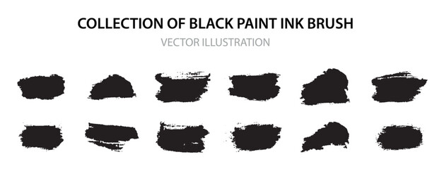 Decorative brushstrokes on a black background with dirty paint smears. Smudges of grunge texture over white elements. Stains shapes and silhouettes on a white background.