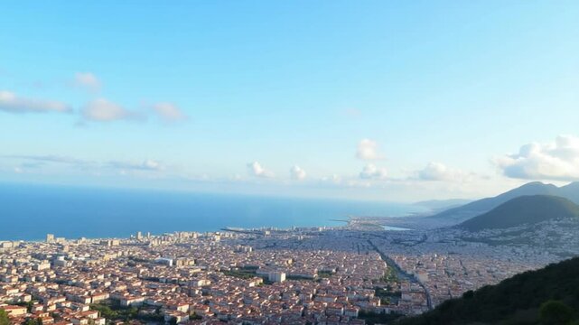Aerial Sorrento Skyline in Naples Campania Italy . Metropolis Sky Clouds.