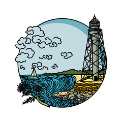 Minimalist Lighthouse Vector Illustration – Ocean Background