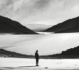 man walking on the mountain