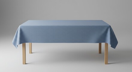 Simple Blue Rectangular Tablecloth on Wooden Table