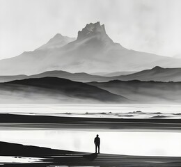 silhouette of a man standing in front of  a mountain