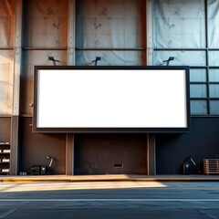 Wide blank billboard mockup mounted on a warehouse wall billboard blank mockup display empty poster advertising