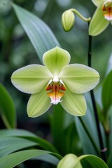 Obraz premium there is a green flower with a yellow center and a white center