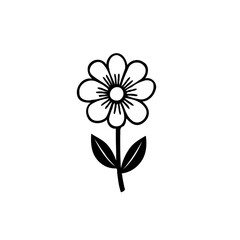 Simple Line Art Flower Illustration with Two Leaves on a White Backdrop