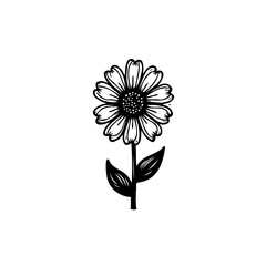 Simple black and white flower illustration on white background minimalist artwork