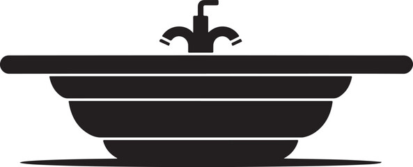 Simple Black Silhouette Icon of a Bathtub with Faucet