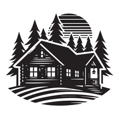  Forest wooden house village cabin logo design with white baground