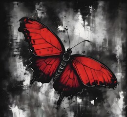 red butterfly on grunge background