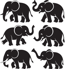 Elephant silhouettes vector set with wild animal illustrations and cartoon-style design