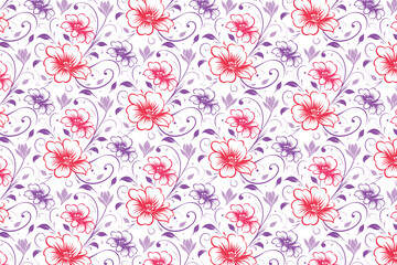 Obraz premium abstract sketch one line floral, seamless cotton flower repeat, pillow cover textile fashion, modern trendy texture print, home textile wrapping art, outline stylish flower design, nature inspired pat