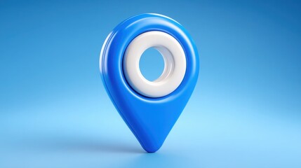 Blue pin with white circle centered on map indicating specific location for navigation purposes and geographical reference