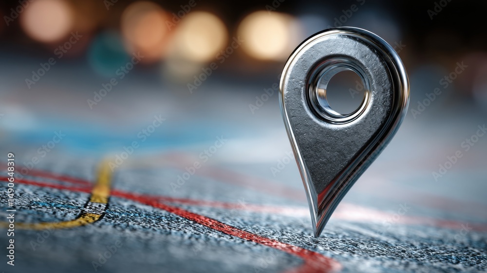 Poster pin placed on a map highlighting national digital asset tracker icon concept related to real-time da