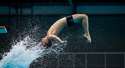 Diving athlete water splash