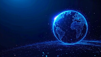 Obraz premium Futuristic Polygonal Wireframe Globe with Glowing Neon Light and Holographic Aura on Dark Background