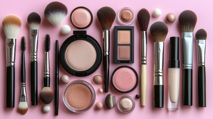 Makeup products and tools display