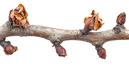 Dormant Tree Branch with Buds in Detail - Macro Photography of Winter Botany