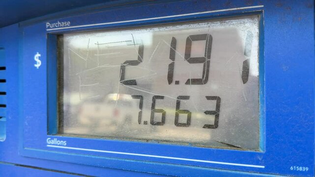 Closeup of Blue Exxon Gas Pump Display Showing Gallons Dispensed Texas 1