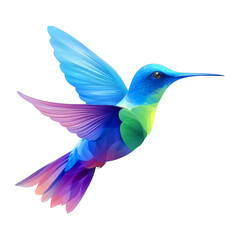 Obraz premium Colorful, stylized hummingbird with vibrant blue, green, purple, and pink feathers, depicted mid flight with detailed wing