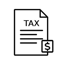 Black and white tax document icon with dollar sign, for finance, accounting, and income tax filing. Ideal for websites, apps, and presentations related to business and taxation themes.