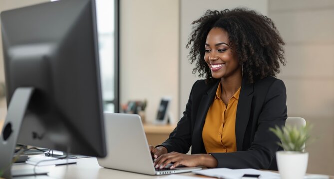 Business woman is working on a laptop