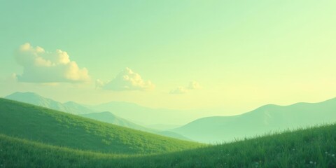 Obraz premium Serene Vista Rolling Green Hills Under a Pale Sky with Wispy Clouds
