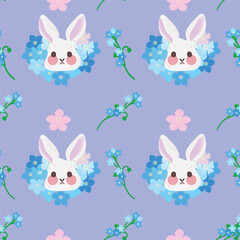 Rabbit in the flower garden fabric pattern