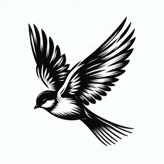 Obraz premium Soaring Spirit Bird in Flight Black and White Illustration