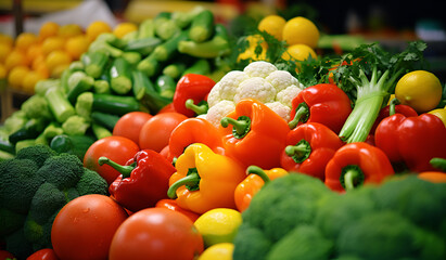Close Up of Fresh Peppers and Vegetables on Display