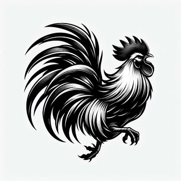 Monochrome Rooster Strut Bold Engraved Style