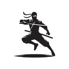 ninja silhouette, editable vector image