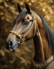 Obraz premium Majestic Thoroughbred Horse with Elegant Decorative Harness