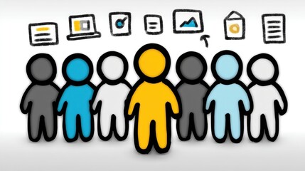 Obraz premium Unique Leadership Concept with Highlighted Figure Among Diverse Team Icons