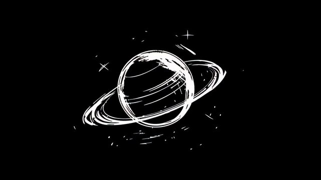  Hand Drawn Chalkboard Illustration of Ringed Planet