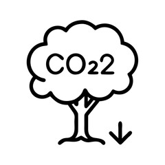 Tree with CO2 and down arrow	CO2 Absorption by Trees Icon