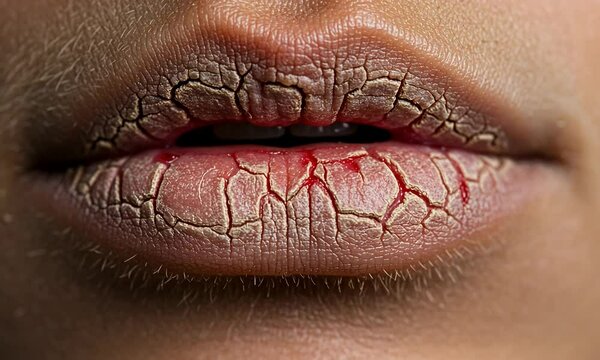 Severely chapped lips, peeling and cracked